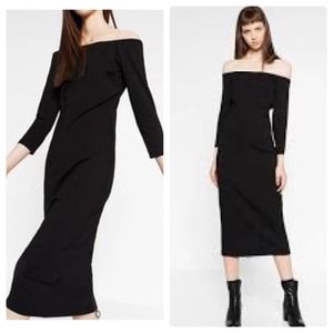 Zara Black Midi Dress Open Shoulders Size XS